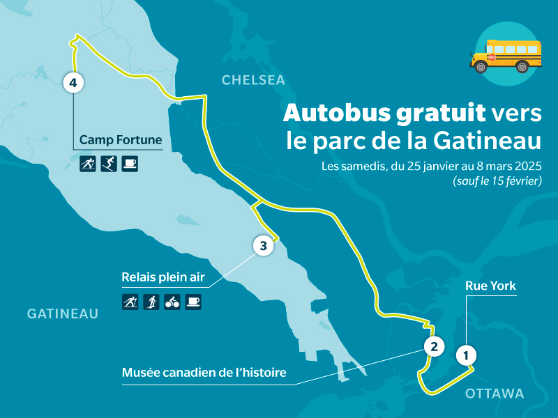 Carte du service d'autobus d'hiver du parc de la Gatineau