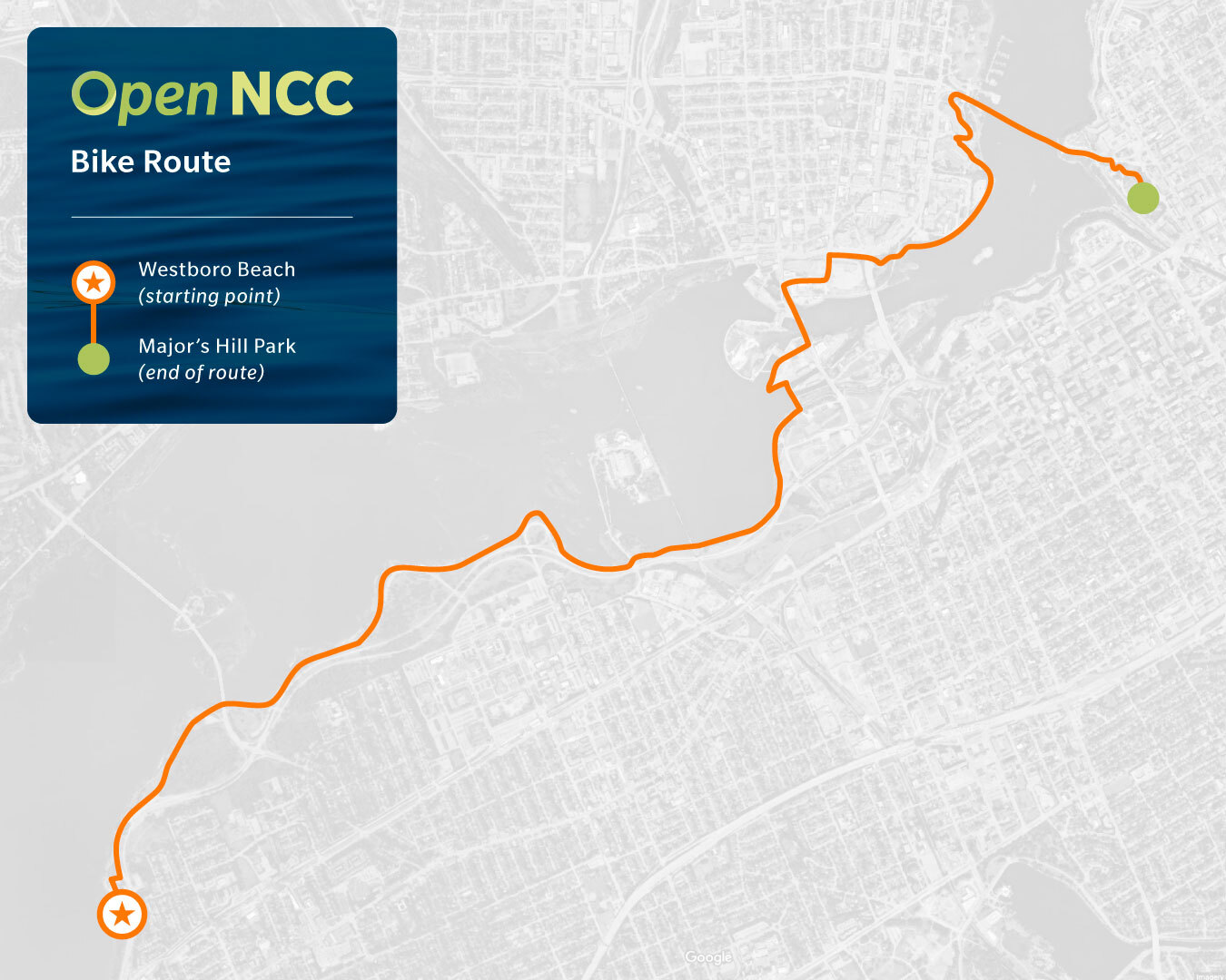 Map showing the bike route