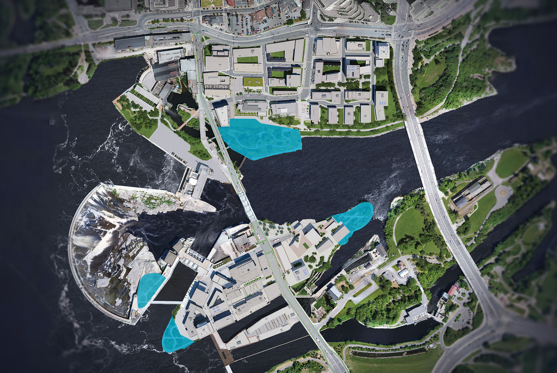 Map showing the parks around Chaudière Bridge