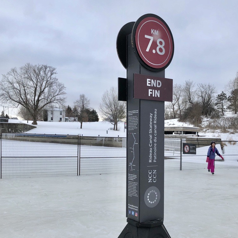 The 7,8 marker, located at the end of the Rideau Canal Skateway
