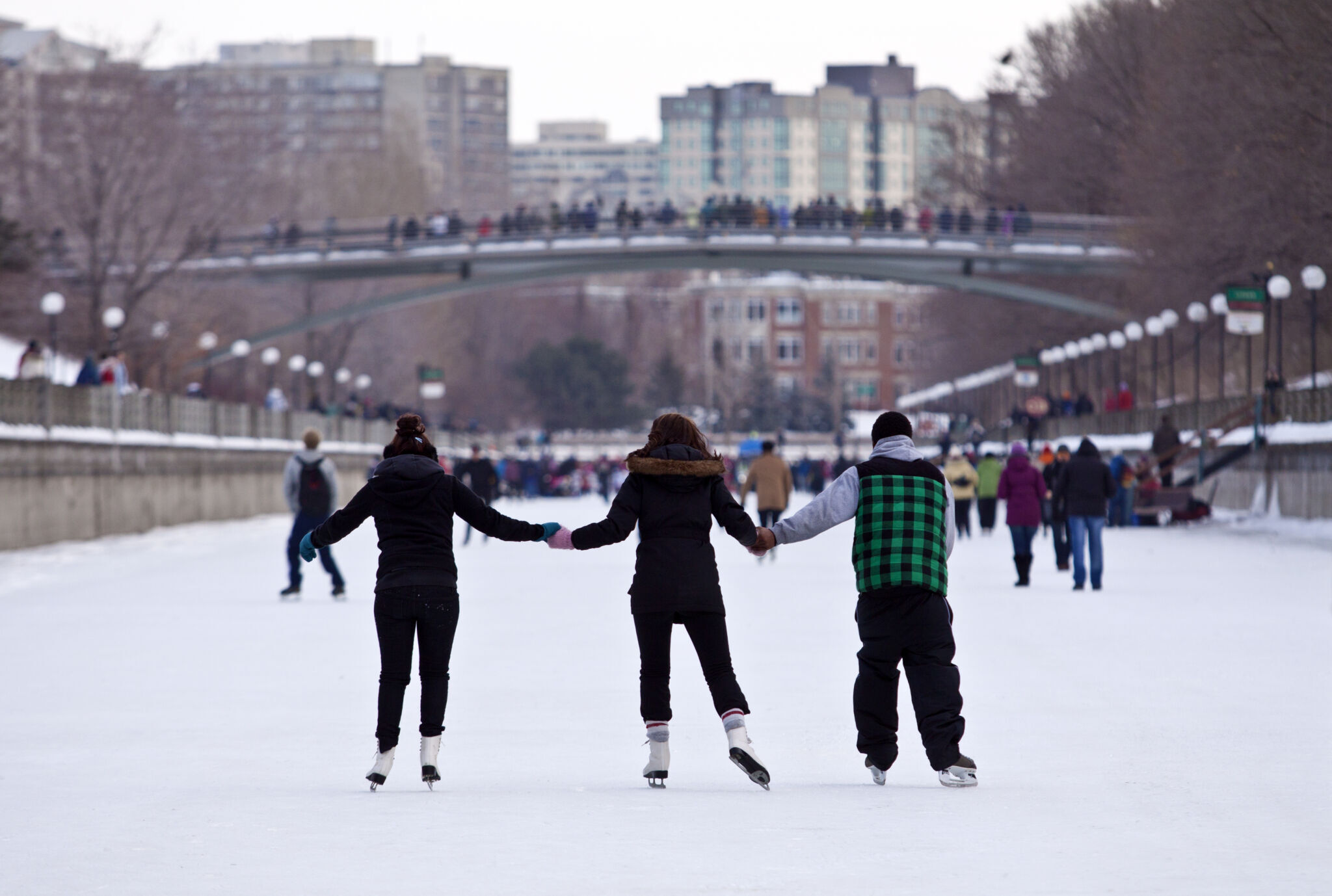 People skating on the Rideau Canal Skateway.