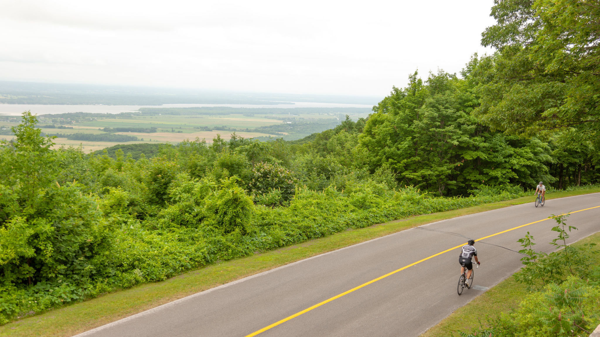 Cyclists on a Gatineau Park parkway in summer
