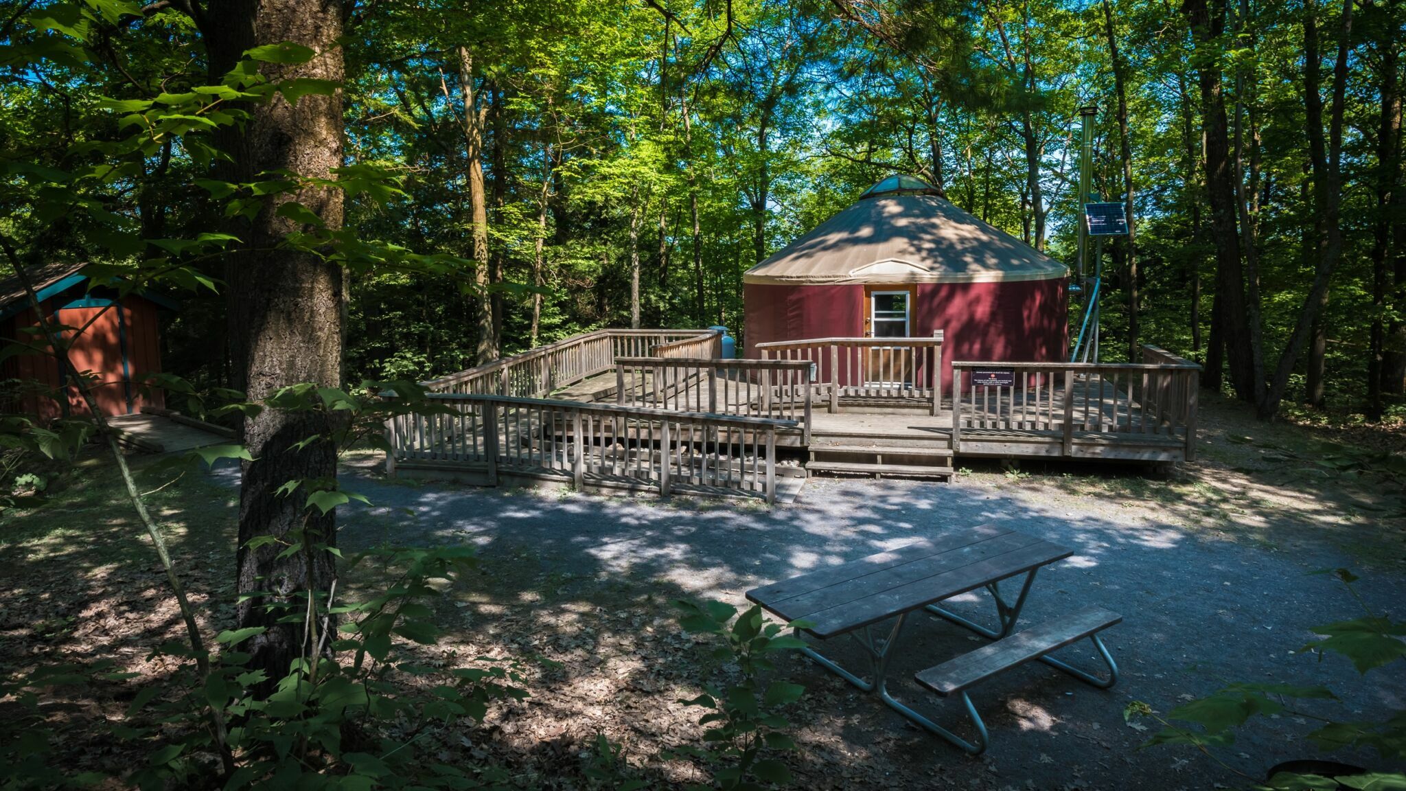 Accessible yurt (Wanakiwin) and wooden access ramp.