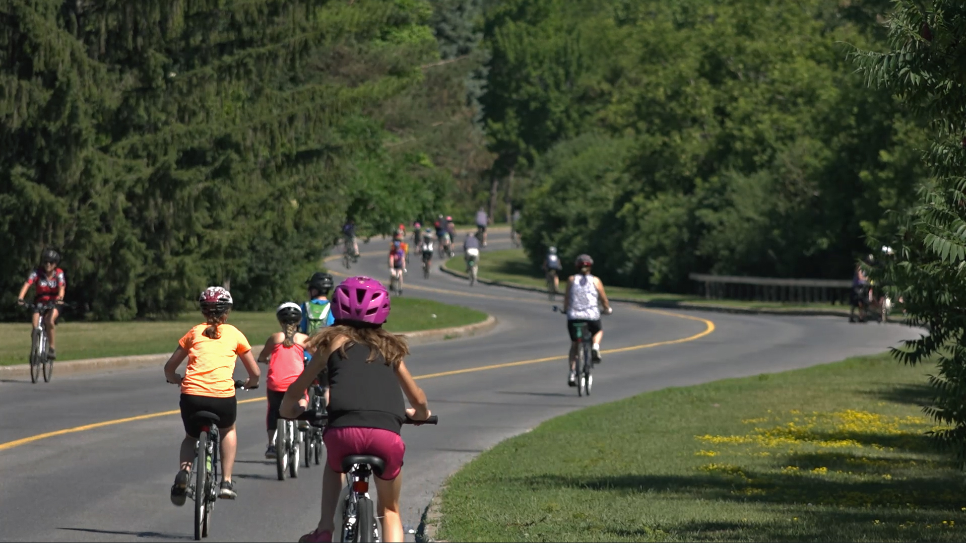 People cycling on the parkway.