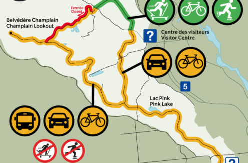 On weekends and Thanksgiving Monday, from October 2 to 24, the parkways will be shared between active users and motor vehicles. The shuttle will also be running on the parkways. In-line skaters and roller skiers can use only the section of the Gatineau Parkway between parking lots P8 and P9.