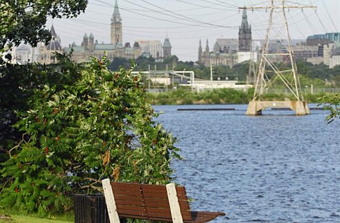 View of the Ottawa River and Parliament Hill from Portageurs Park