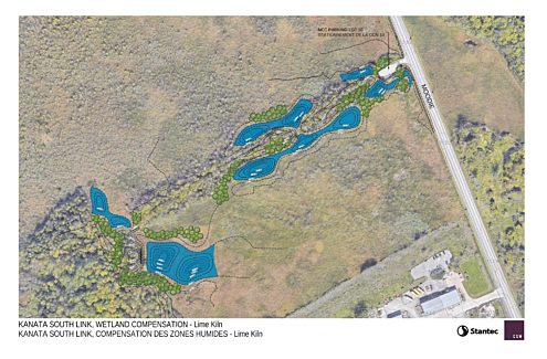 Map of the wetland compensation project near the Lime Kiln Trail (P10).